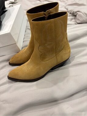 Celine Leon Suede Toffee Western Ankle Boots